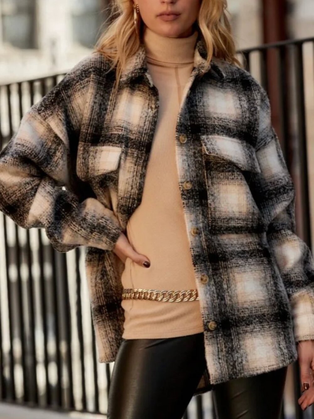 12th Tribe Axel Black Plaid Shacket (Small) - Picture 8 of 12